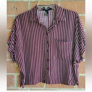Forever 21 Maroon White Striped Button Down Shirt